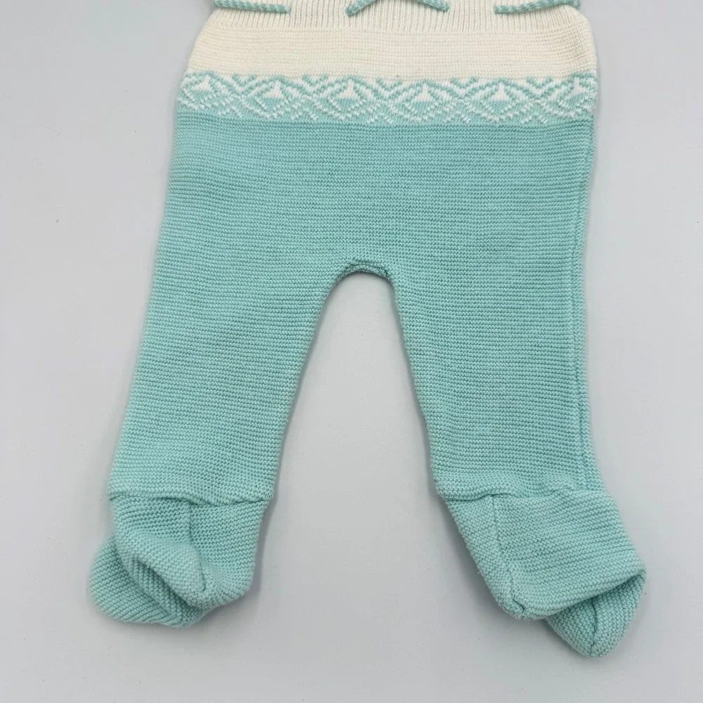Vtg 70-80s Friedknit Creations Baby Romper 6–12M Turquoise Knit Footed One-Piece